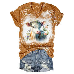 Charming Highland Cow Baby: Rainbow V-Neck T-Shirt